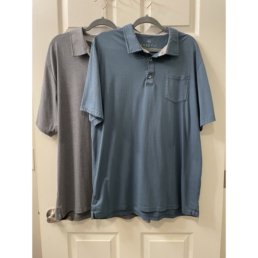 Free Fly Mens 2XL Short Sleeve Polo Shirts Blue Gray Golf Lot Of 2